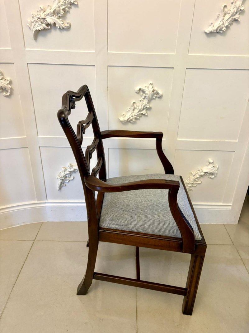 Antique Set of 12 Mahogany Chippendale Style Ladder Back Dining Chairs – 10 Singles & 2 Carvers - Image 9